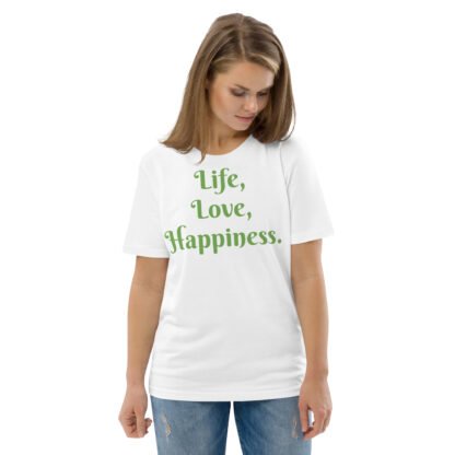 Life, Love, Happiness Unisex Organic Cotton T-shirt - Image 2